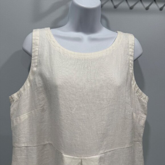 J.Jill Love Linen Sleeveless Dress Pockets Cream Tan Border Beachy Coastal Sz M - Picture 3 of 12